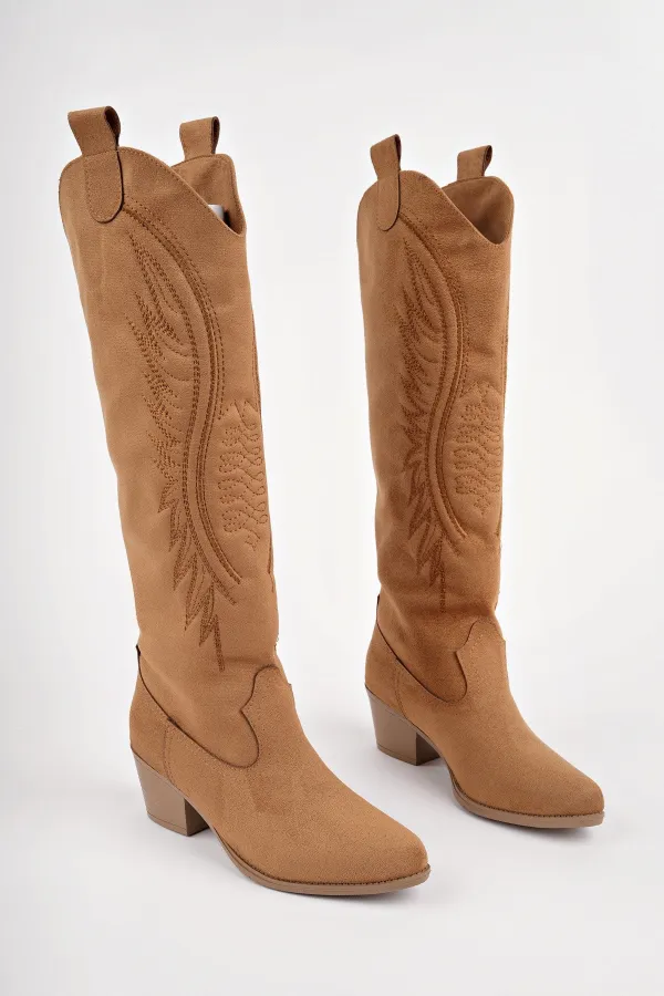 Bottes de cowboy pour femmes Muggo RODEO avec détails de surpiqûres et talon épais 