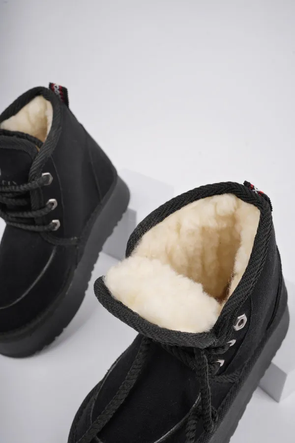 Bottines Muggo PUFFY à semelle épaisse garantie, doublées de fourrure et à lacets, idéales au quotidien pour les enfants