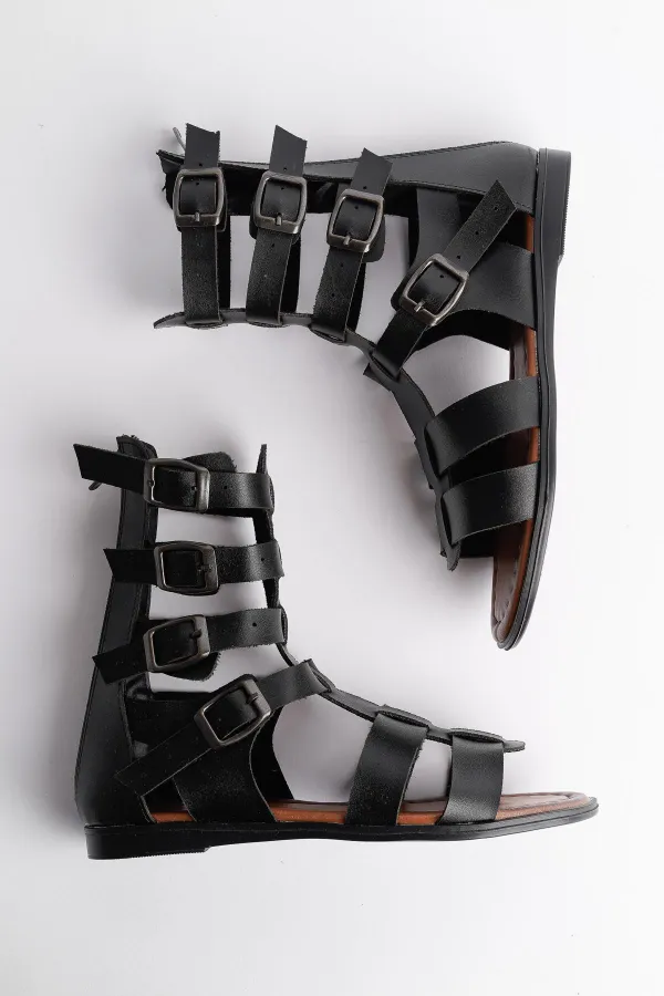 Muggo GLADYATÖR Garantili Rahat Kalıp Arkadan Fermuarlı Kemer Detaylı Kadın Sandalet