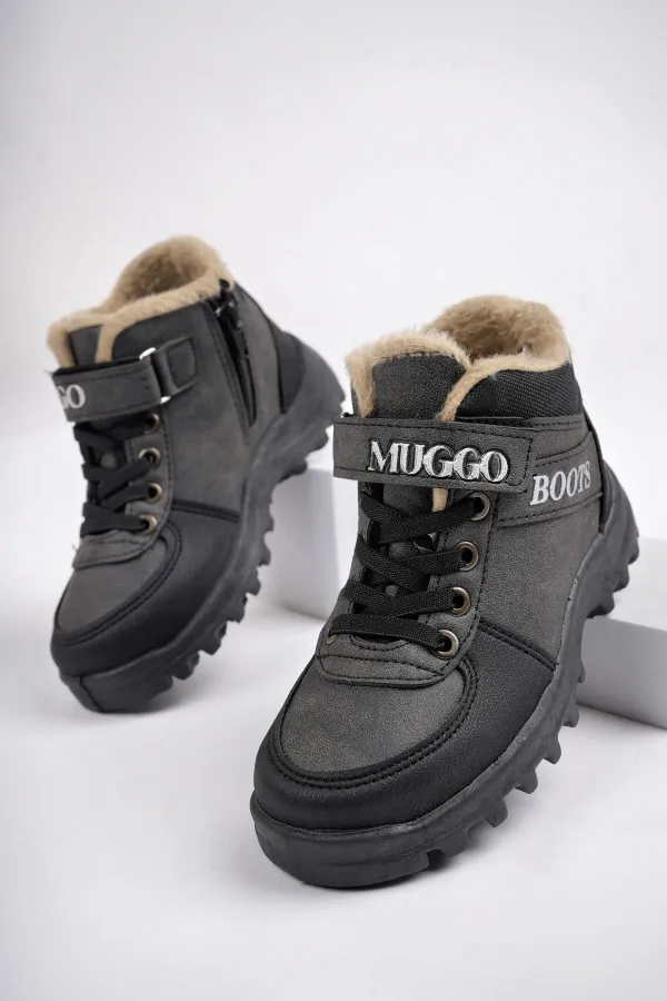 Bottes pour enfants Muggo TRUDY, garanties résistantes au froid, doublées de fourrure, avec fermeture Velcro et lacets