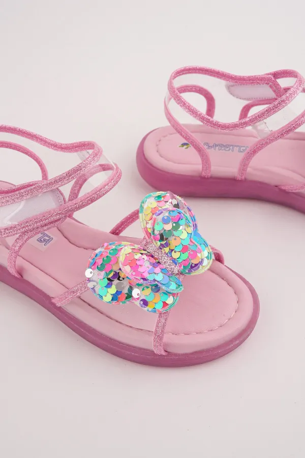 Sandales transparentes à scratch Muggo Pickles avec détails papillon et paillettes