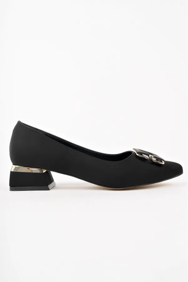 Muggo VENTİ Kalın Topuk Sivri Burun Tokalı Kadın Klasik Topuklu Ayakkabı