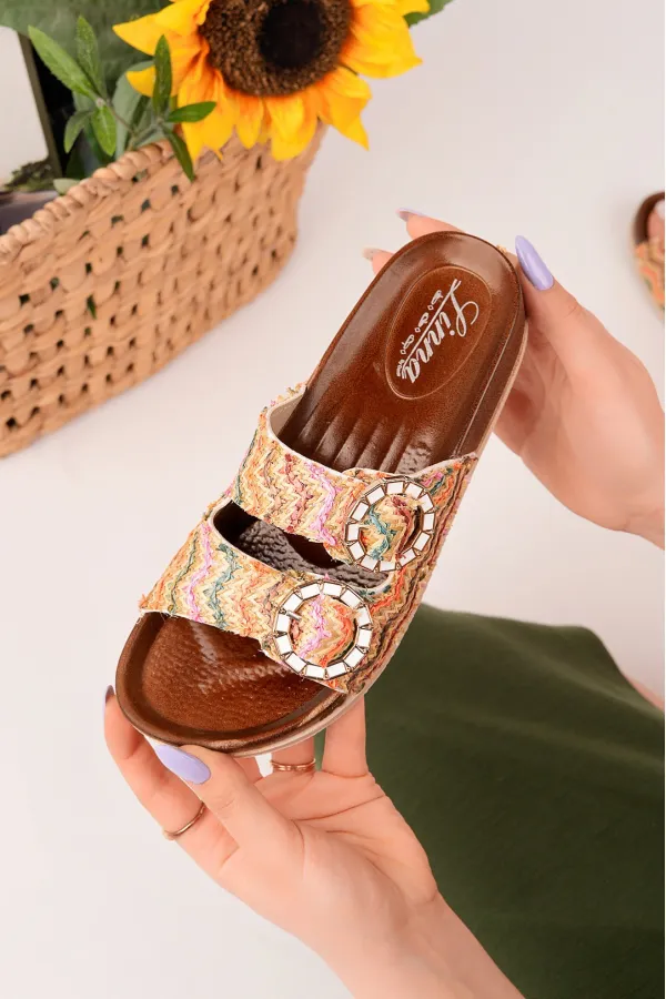 Pantoufles décontractées pour femmes Muggo BEFOR à double boucle et motifs