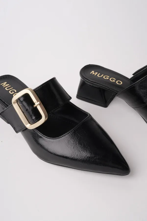 Muggo DESTİNY Gold Tokalı Tek Bant Sivri Burun Kadın Topuklu Terlik