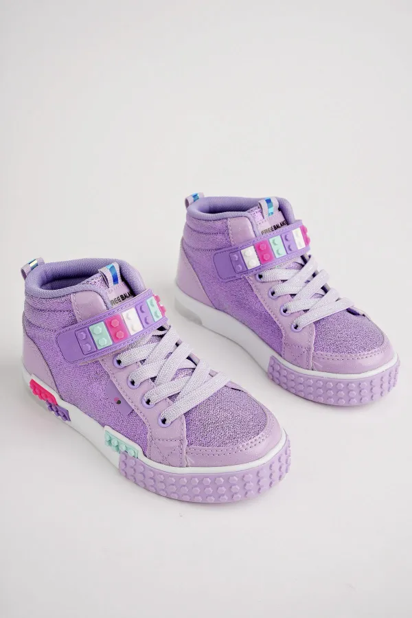 Chaussures de sport orthopédiques Muggo KUKULİ pour enfants, à lacets et scratch, sur le thème Lego.