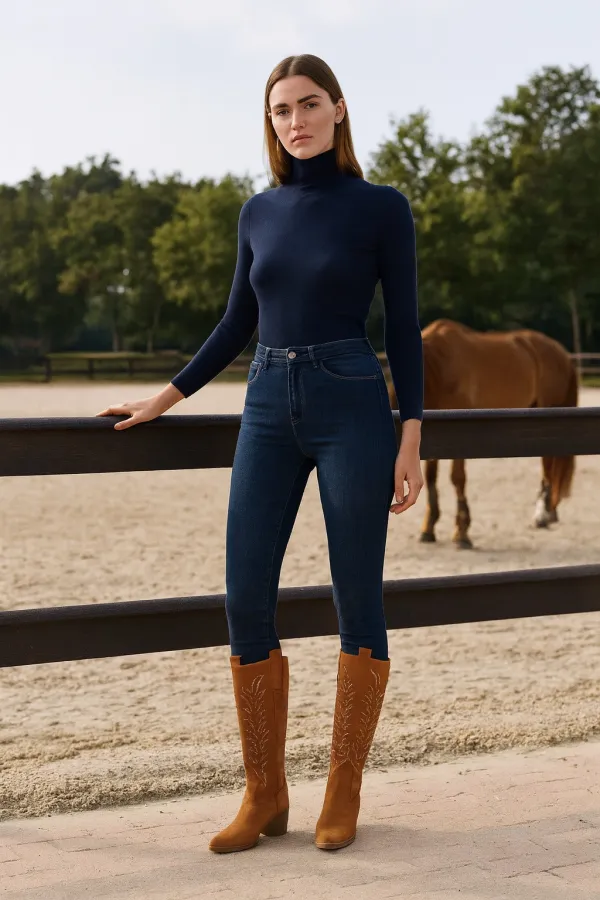 Bottes de cowboy western Muggo TEXAS pour femmes, bout pointu, talon épais brodé 