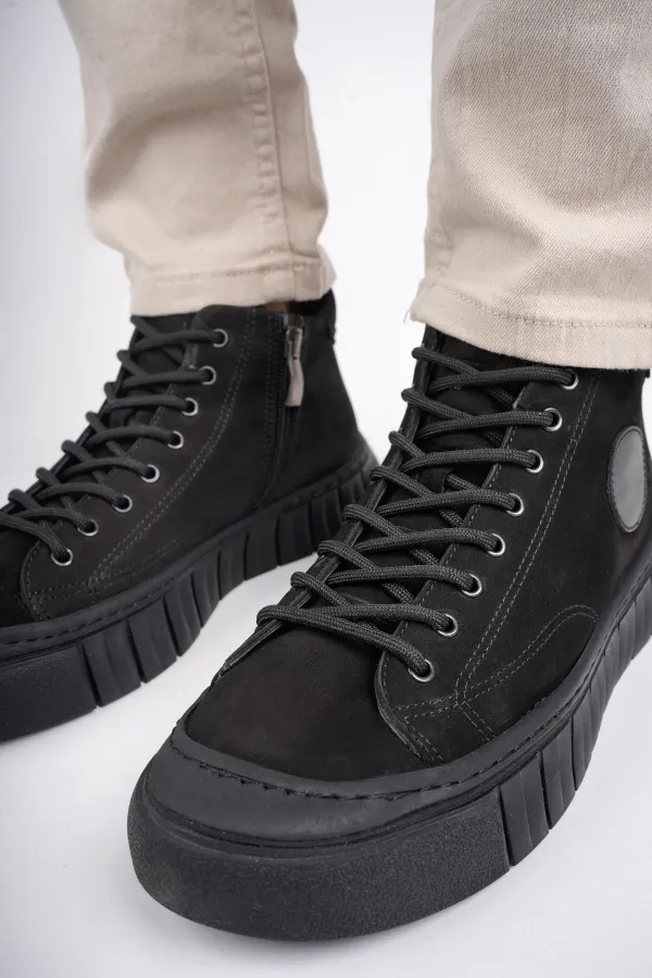 Muggo KAPOOR Guaranteed Lace-up Zipper Genuine Leather Non-Slip Sole Men's Casual Boot