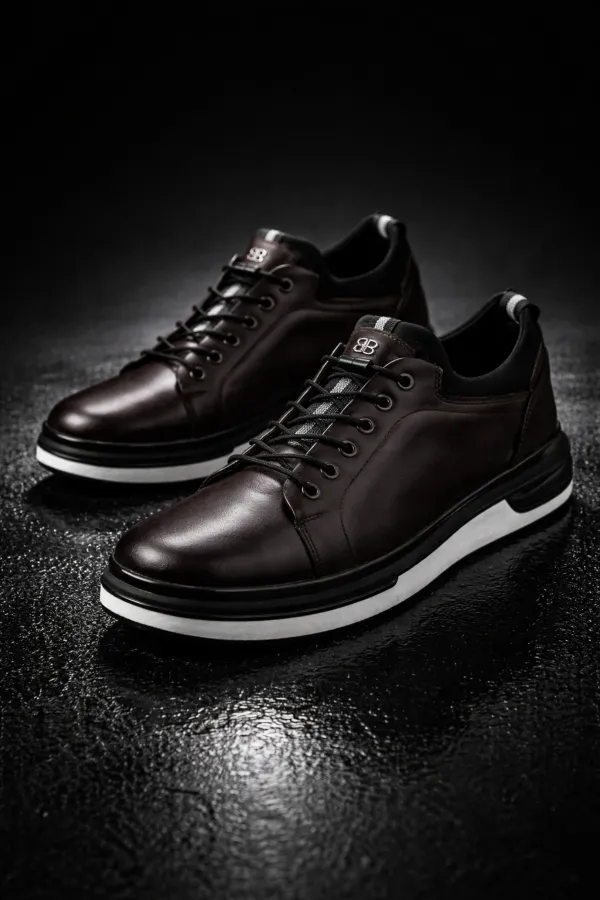 Baskets décontractées à lacets et semelle épaisse en cuir véritable pour homme Muggo REID