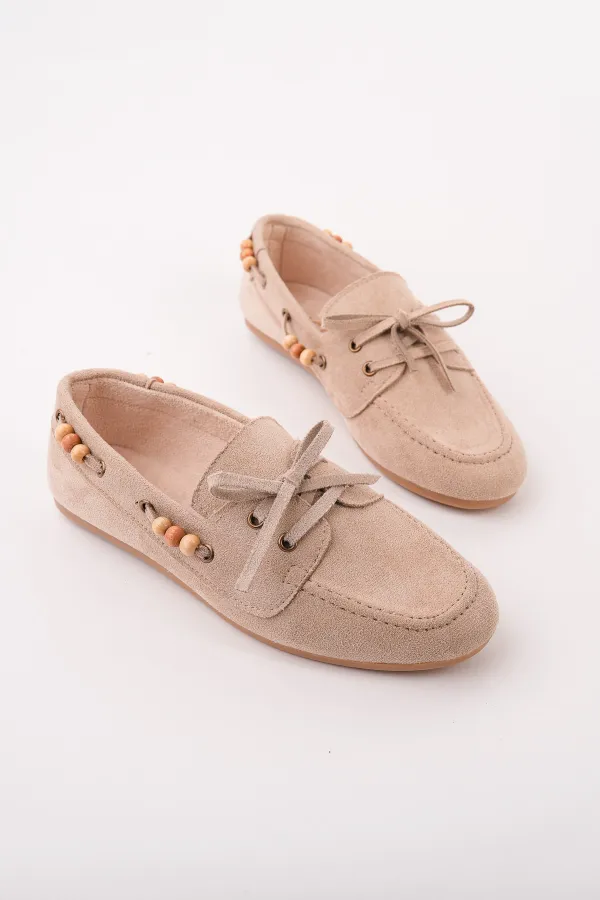 Muggo Multi-Colored Beaded Detail Women's Casual Lace-up Loafer Shoes Muggo Multi-Colored Beaded Detail Women's Casual Lace-up Loafer Shoes