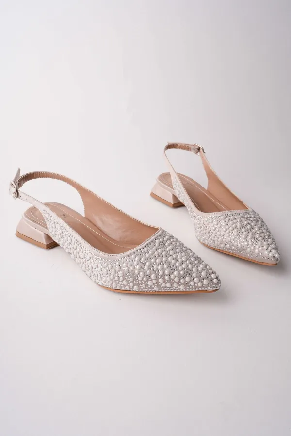 Muggo SYROS İnci Taş İşlemeli Sivri Burun Arkası Açık Kadın Topuklu Ayakkabı