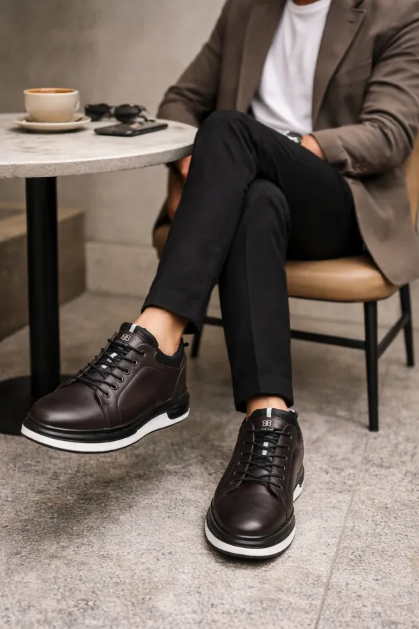 Baskets décontractées à lacets et semelle épaisse en cuir véritable pour homme Muggo REID