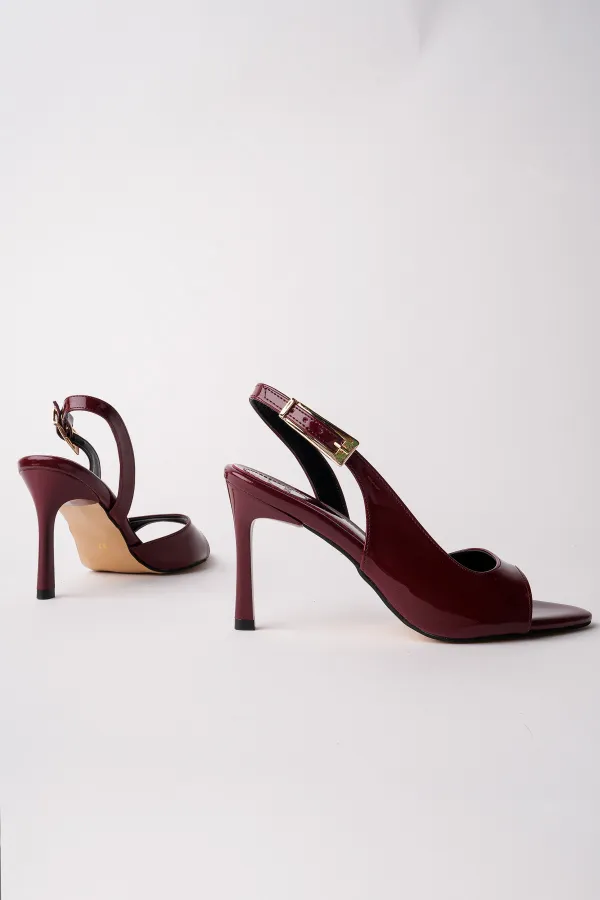 Muggo PURELINE Patent Leather Pointed Toe Thin Heel Open Back Women's High Heels