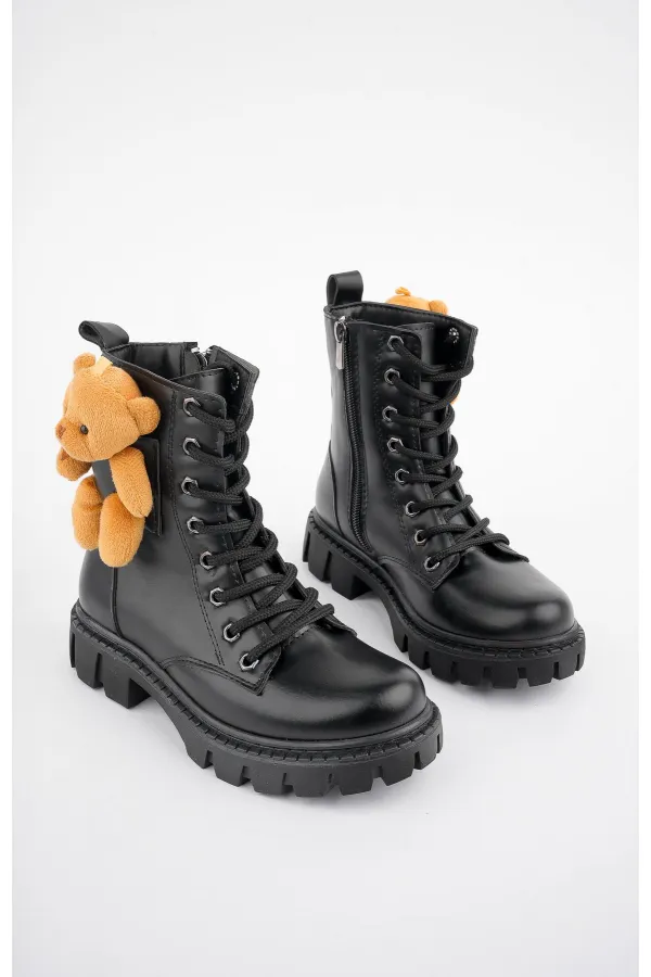 Bottes pour enfants Muggo PINKY à lacets et fermeture éclair, motif ours en peluche garanti