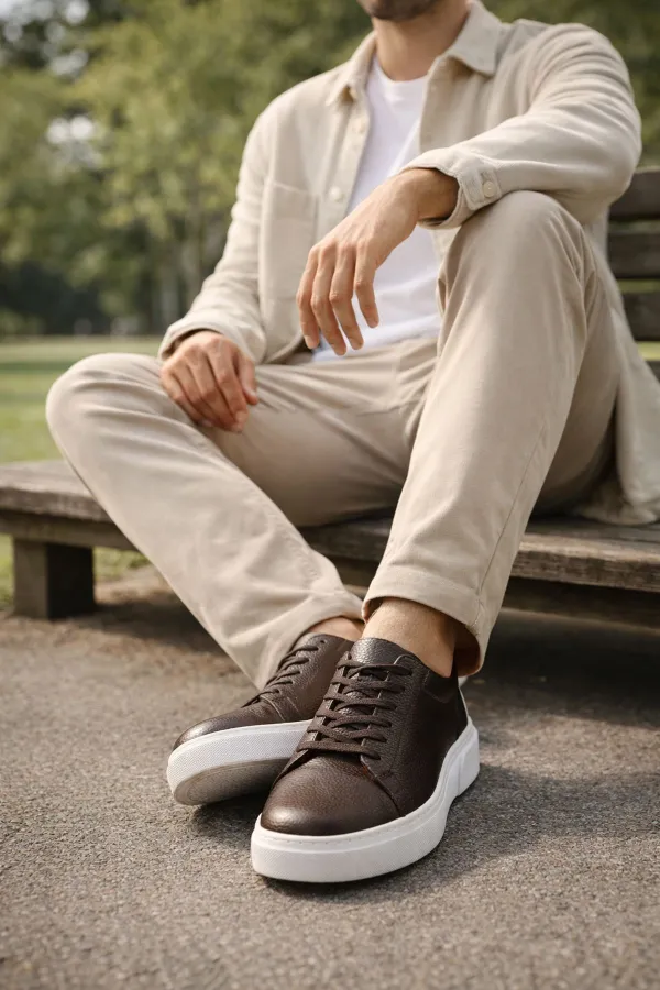 Muggo LEONS Genuine Leather Men's Thick Sole Lace-up Casual Sneaker Muggo LEONS Genuine Leather Men's Thick Sole Lace-up Casual Sneaker
