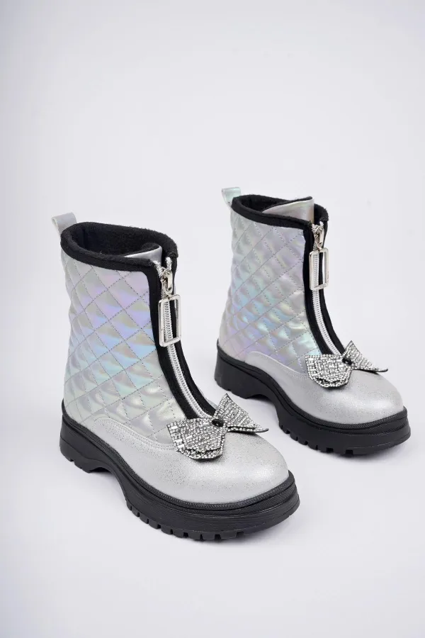 Bottes d'hiver pour enfants Muggo PONNY avec semelle antidérapante garantie, fermeture éclair avant et nœud