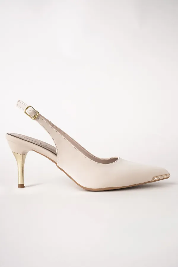 Muggo STARLYN Pointed Toe Open Back Women's High Heels with Stone Embellishments