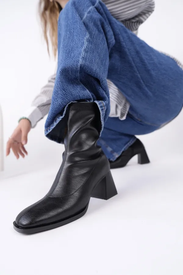 Bottes à talons Muggo STORM pour femmes, bout carré garanti, fermeture éclair arrière