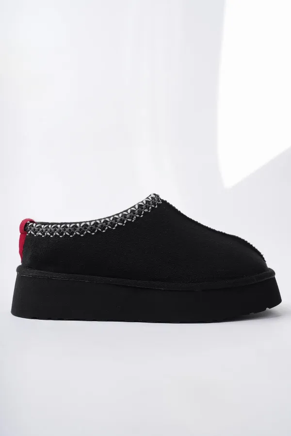 Muggo LİNG Garantili Kalın Taban Içi Tüylü Yuvarlak Burunlu Kadın Terlik