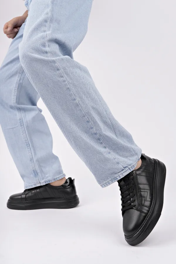 Chaussures de sport décontractées pour hommes Muggo AGONY à semelle épaisse et lacets, en cuir véritable