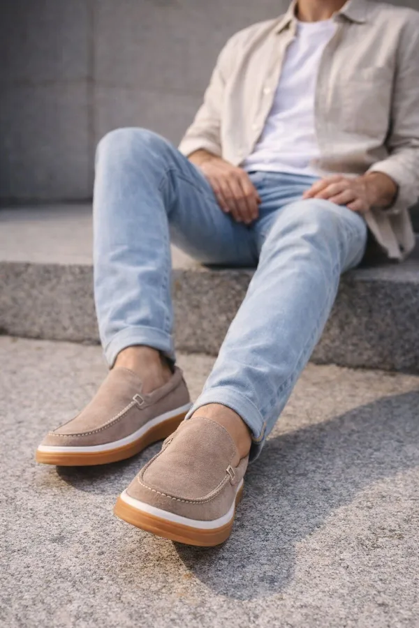 Muggo COVENT Genuine Suede Leather Laceless Men's Casual Loafer Shoes