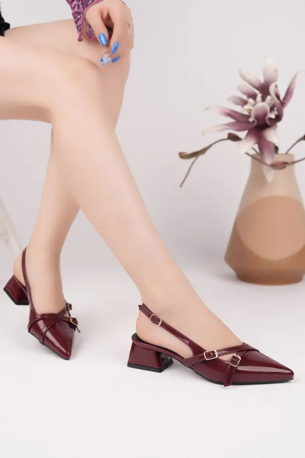 Muggo LUMINA Pointed Toe Open Back Belt Detail Two Strap Women's Low Heel Shoes