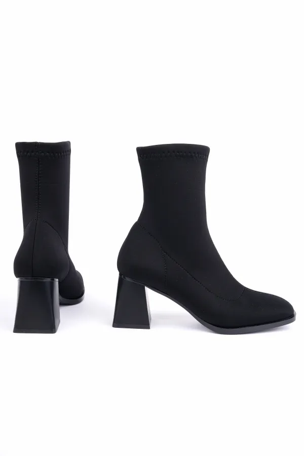 Muggo CRYON Küt Burun Kalın Topuklu Kadın Streç Bot