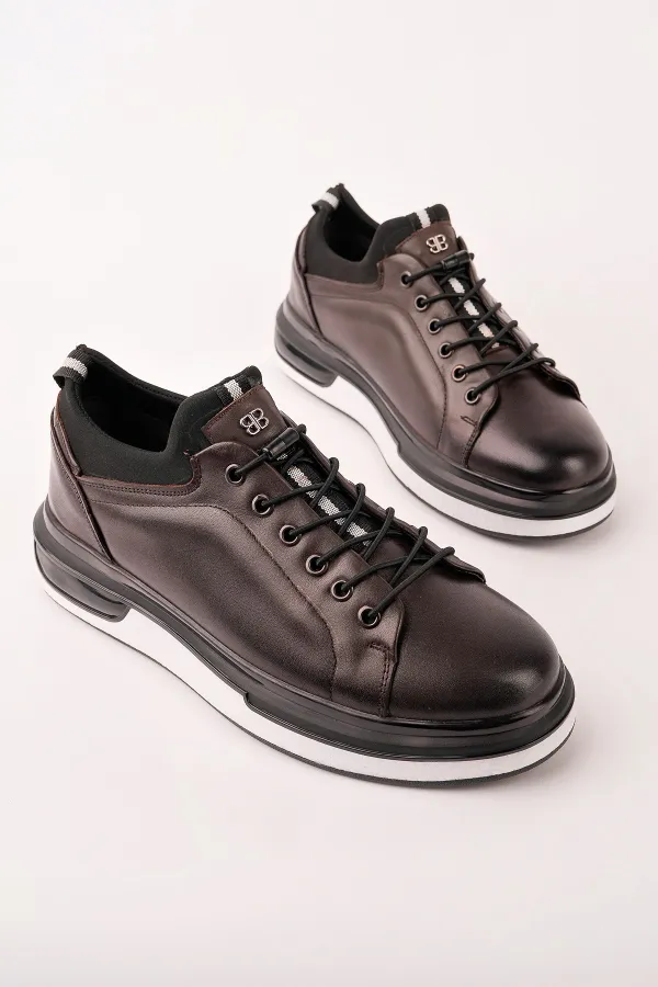 Baskets décontractées à lacets et semelle épaisse en cuir véritable pour homme Muggo REID