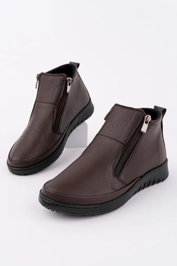 Muggo FENİKS Hakiki Deri Çift Fermuarlı Kadın Bot