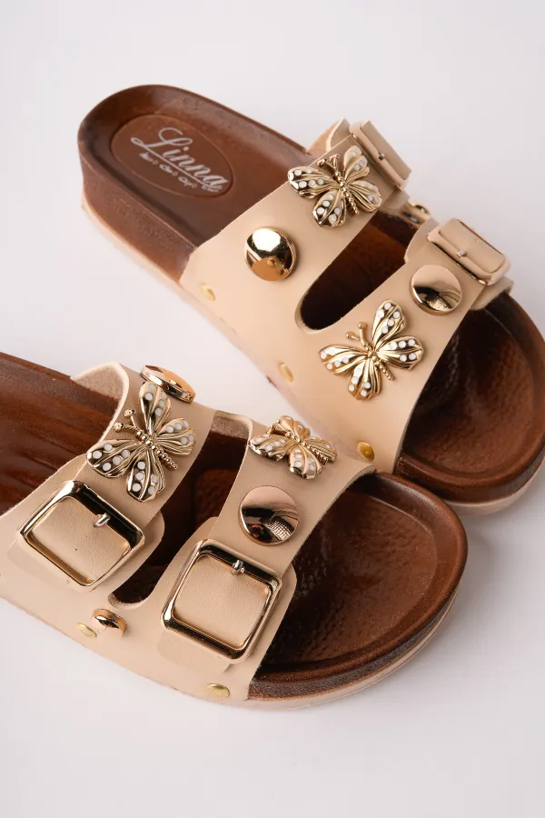 Muggo NYSSA Women's Casual Slippers with Butterfly Accessory and Double Buckle Muggo NYSSA Women's Casual Slippers with Butterfly Accessory and Double Buckle