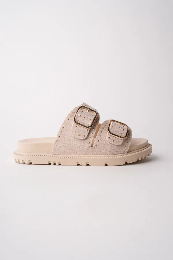 Muggo ESTİVA Ayarlanabilir Çift Tokalı Zımbalı Günlük Kadın Terlik