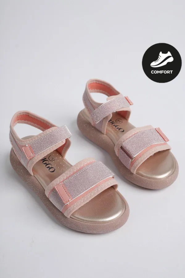 Sandales pour filles Muggo CRUZ, garanties pour tous les jours, à semelle orthopédique légère, pailletées et à scratch