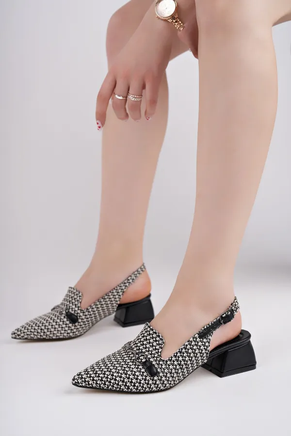 Muggo HERJEE Pointed Toe Open Back Woven Women's Casual Low Heel Shoes