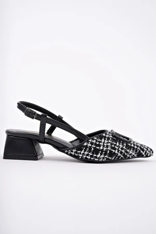 Muggo JUMANİ Sivri Burun Tokalı Arkası Açık Klasik Kısa Topuklu Kadın Ayakkabı