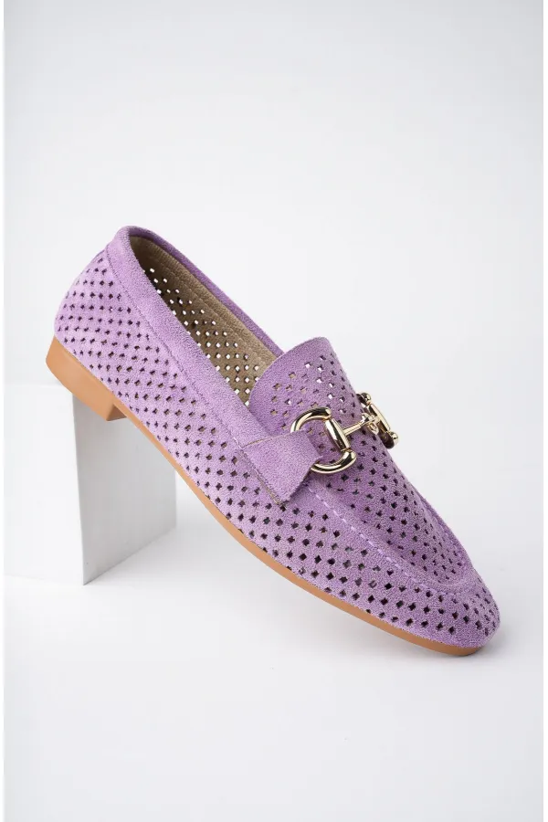 Muggo PHUKET Guaranteed Metal Buckle Laser-Cut Breathable Leather Women's Loafer Casual Shoes Muggo PHUKET Guaranteed Metal Buckle Laser-Cut Breathable Leather Women's Loafer Casual Shoes