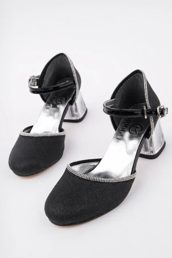 Muggo ELSE Bilekten Bağlamalı Simli Kız Çocuk Kısa Topuklu Ayakkabı