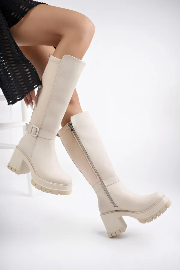 Muggo ARONGO garanti ceinture détail fermeture éclair talon plateforme bottes pour femmes