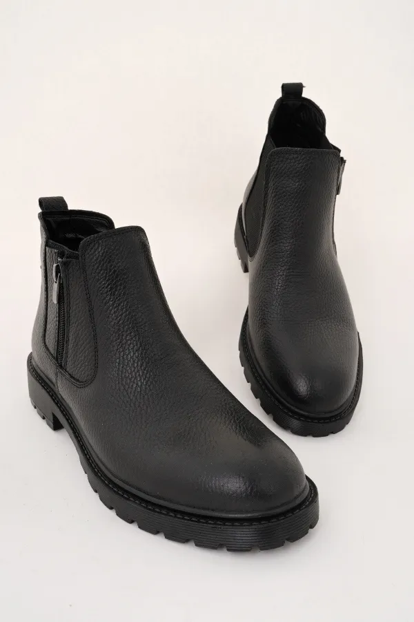 Bottes d'hiver pour hommes Muggo LUXOR en cuir véritable avec fermeture éclair