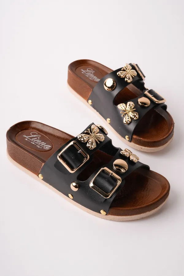 Muggo NYSSA Women's Casual Slippers with Butterfly Accessory and Double Buckle Muggo NYSSA Women's Casual Slippers with Butterfly Accessory and Double Buckle