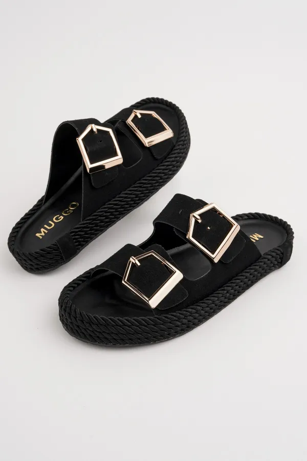 Muggo GOLDY Women's Double Buckle Adjustable Comfortable Sole Casual Slippers Muggo GOLDY Women's Double Buckle Adjustable Comfortable Sole Casual Slippers
