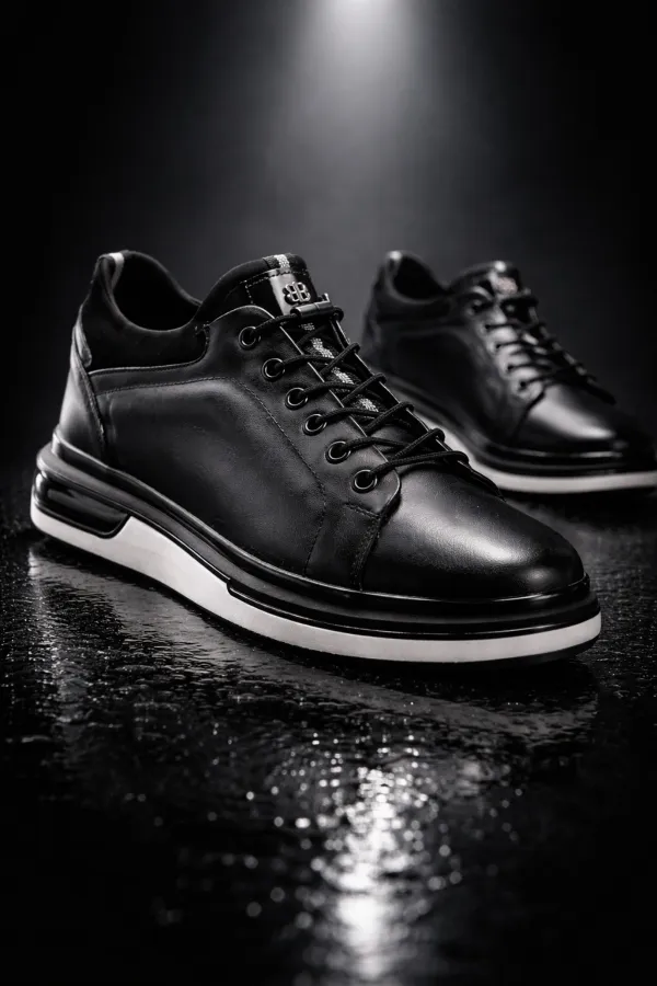 Baskets décontractées à lacets et semelle épaisse en cuir véritable pour homme Muggo REID