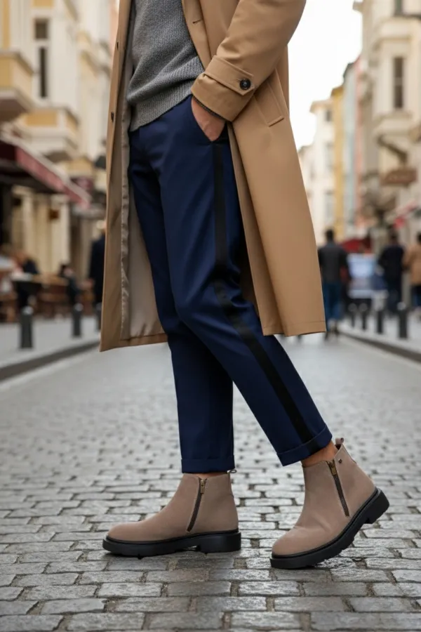 Bottes d'hiver décontractées pour homme Muggo ASTRA en cuir véritable avec double fermeture éclair 