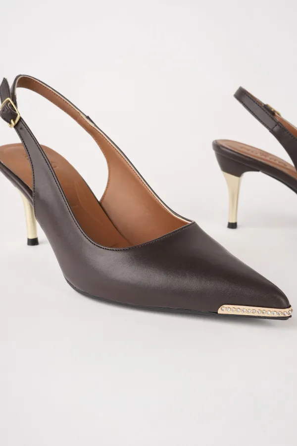 Muggo STARLYN Pointed Toe Open Back Women's High Heels with Stone Embellishments