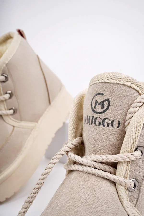 Muggo PUFFY Garantili Kalın Taban İçi Tüylü Bağcıklı Günlük Mini Yarım Çocuk Bot