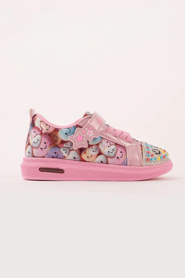 Muggo SMILE Girls' Light-Up Casual Sneaker with Stone Detail and Velcro Closure Muggo SMILE Girls' Light-Up Casual Sneaker with Stone Detail and Velcro Closure