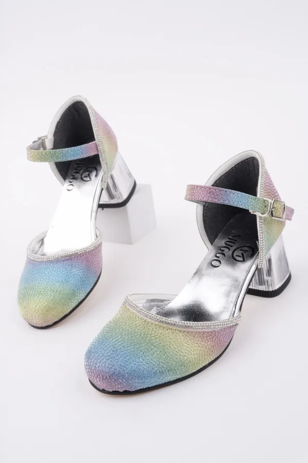 Muggo ELSE Bilekten Bağlamalı Simli Kız Çocuk Kısa Topuklu Ayakkabı