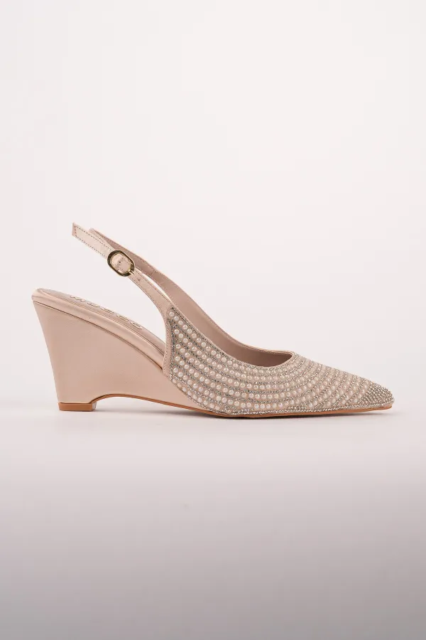 Muggo TIERA Stone and Pearl Embellished Pointed Toe Open Back Women's Platform Dress Shoes Muggo TIERA Stone and Pearl Embellished Pointed Toe Open Back Women's Platform Dress Shoes