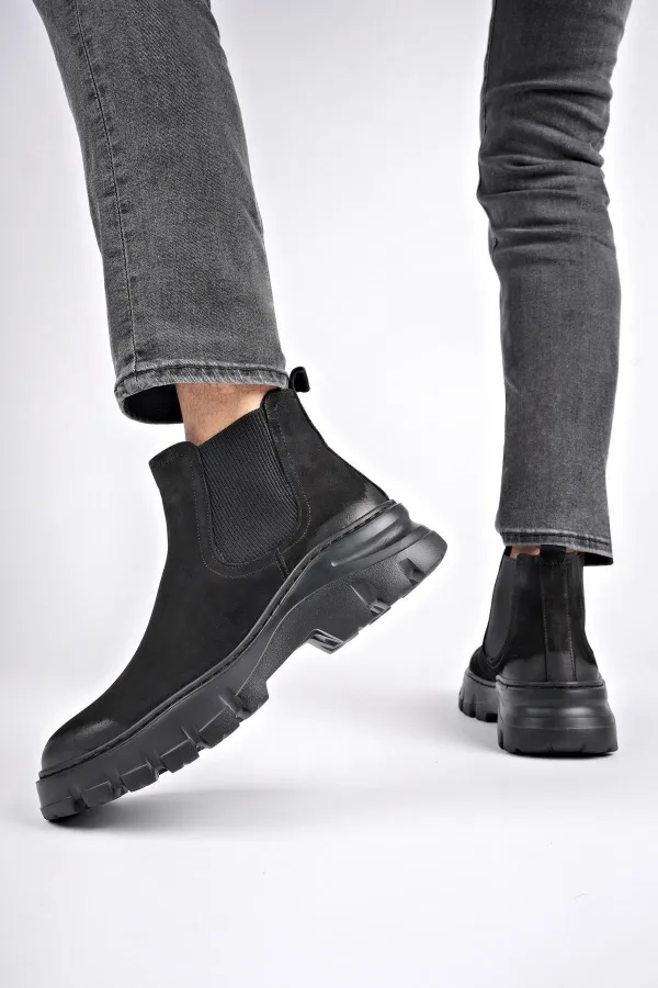 Muggo RAGNAR bottes Chelsea en cuir véritable à semelle épaisse pour hommes