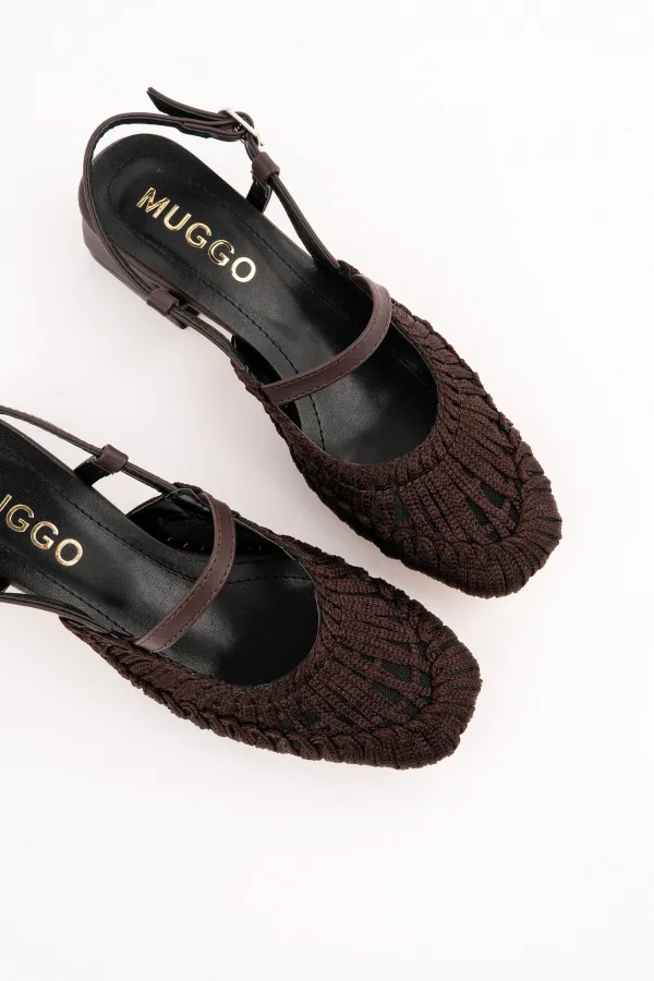 Muggo MESH Kadın Örgü ve File Detaylı Bantlı Arkası Açık Kısa Topuklu Ayakkabı