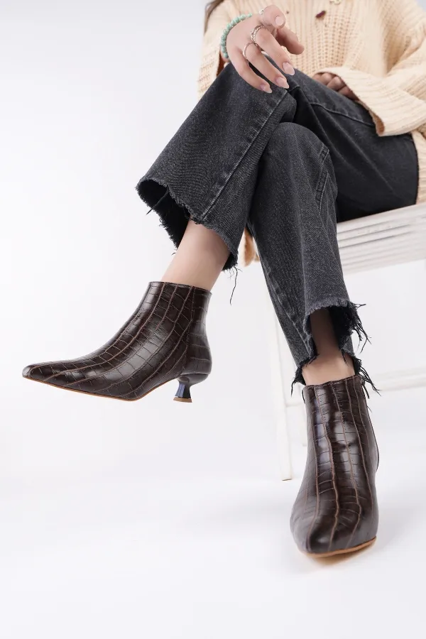 Bottes Muggo ÇAÇA pour femmes, bout pointu, talon fin et fermeture éclair, motif crocodile