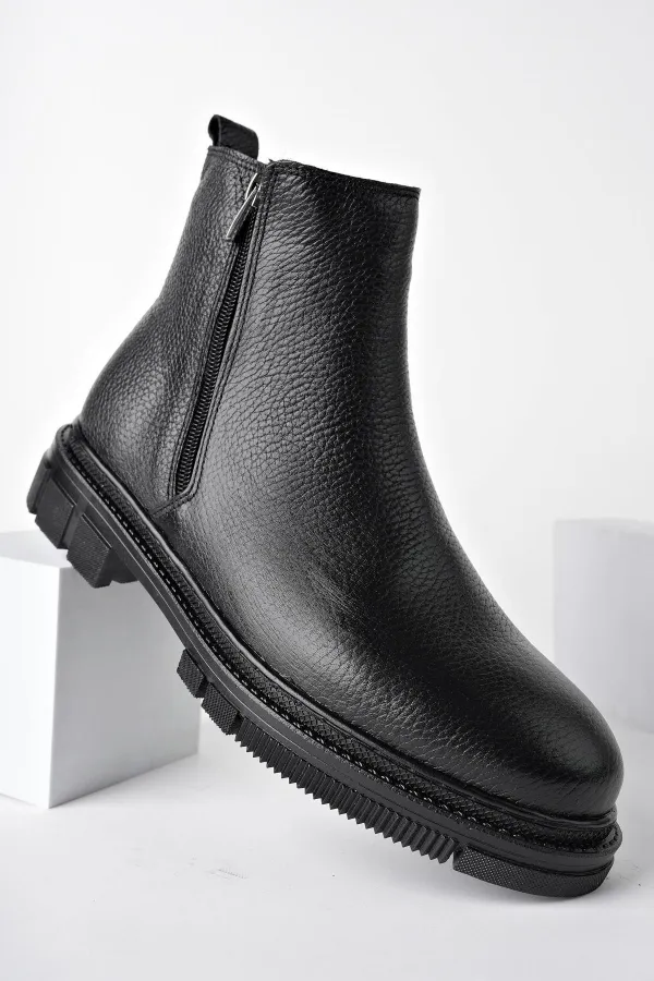 Bottes d'hiver pour hommes Muggo Chelsea en cuir véritable avec double fermeture éclair garantie